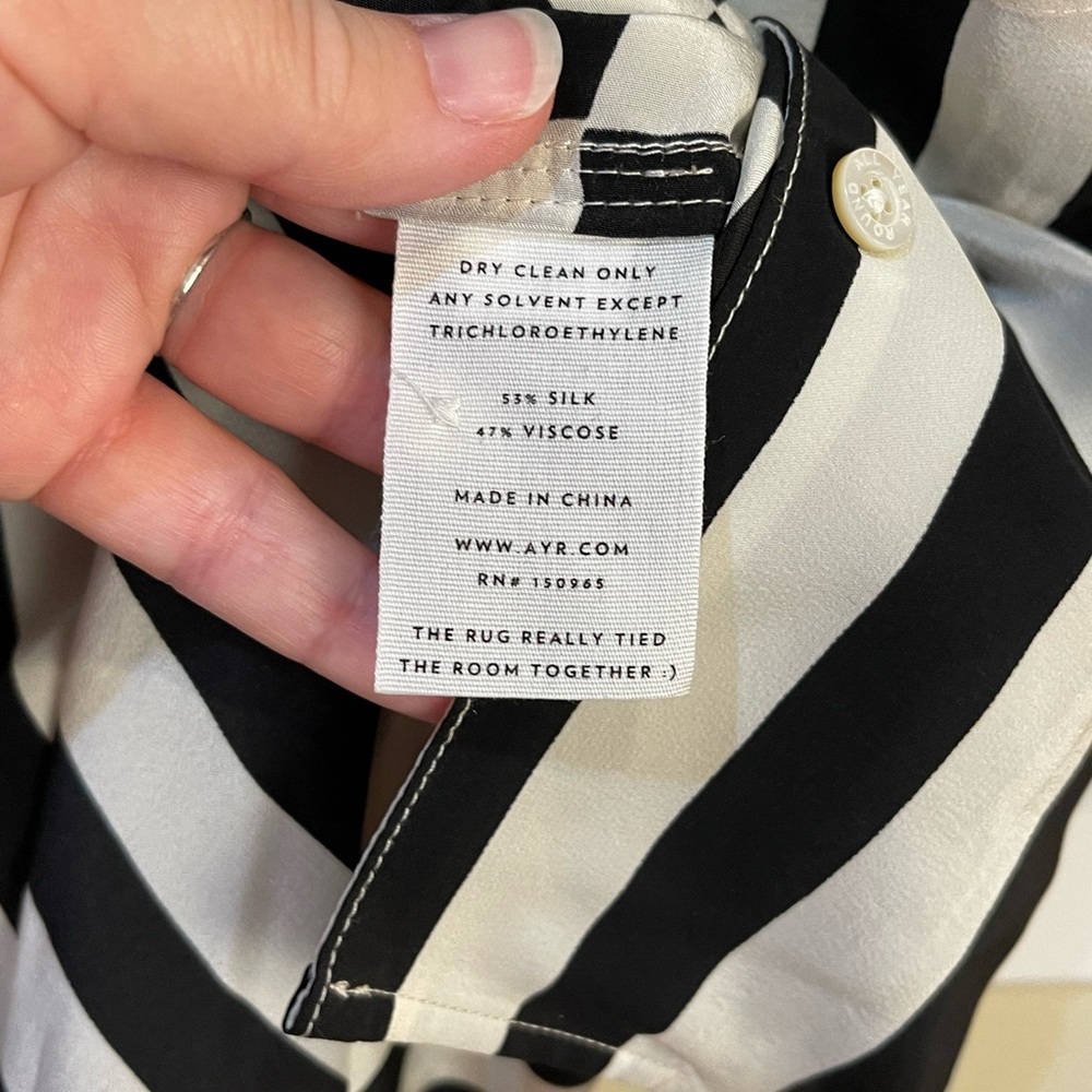AYR Black and White Vertical Stripe Button-Down Shirt - Picture 5 of 7
